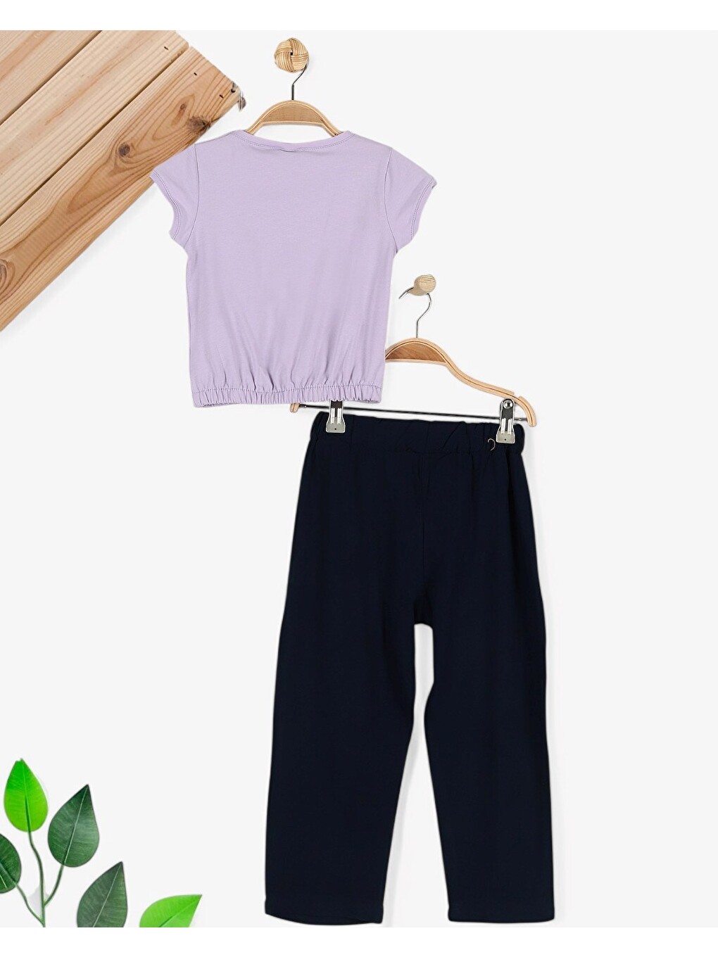 Lila Kız Çocuk 2-3-4-5-6 Yaş Müslin Pantalonlu Yazlık Takım-4