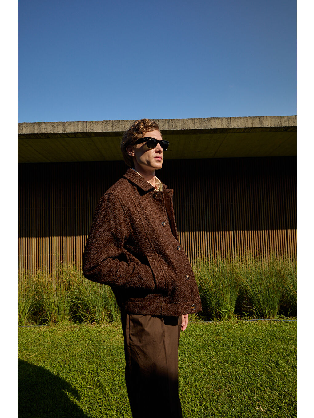 Erkek Tasarım Kumaş Teknik Mont Ceket Kahverengi-7