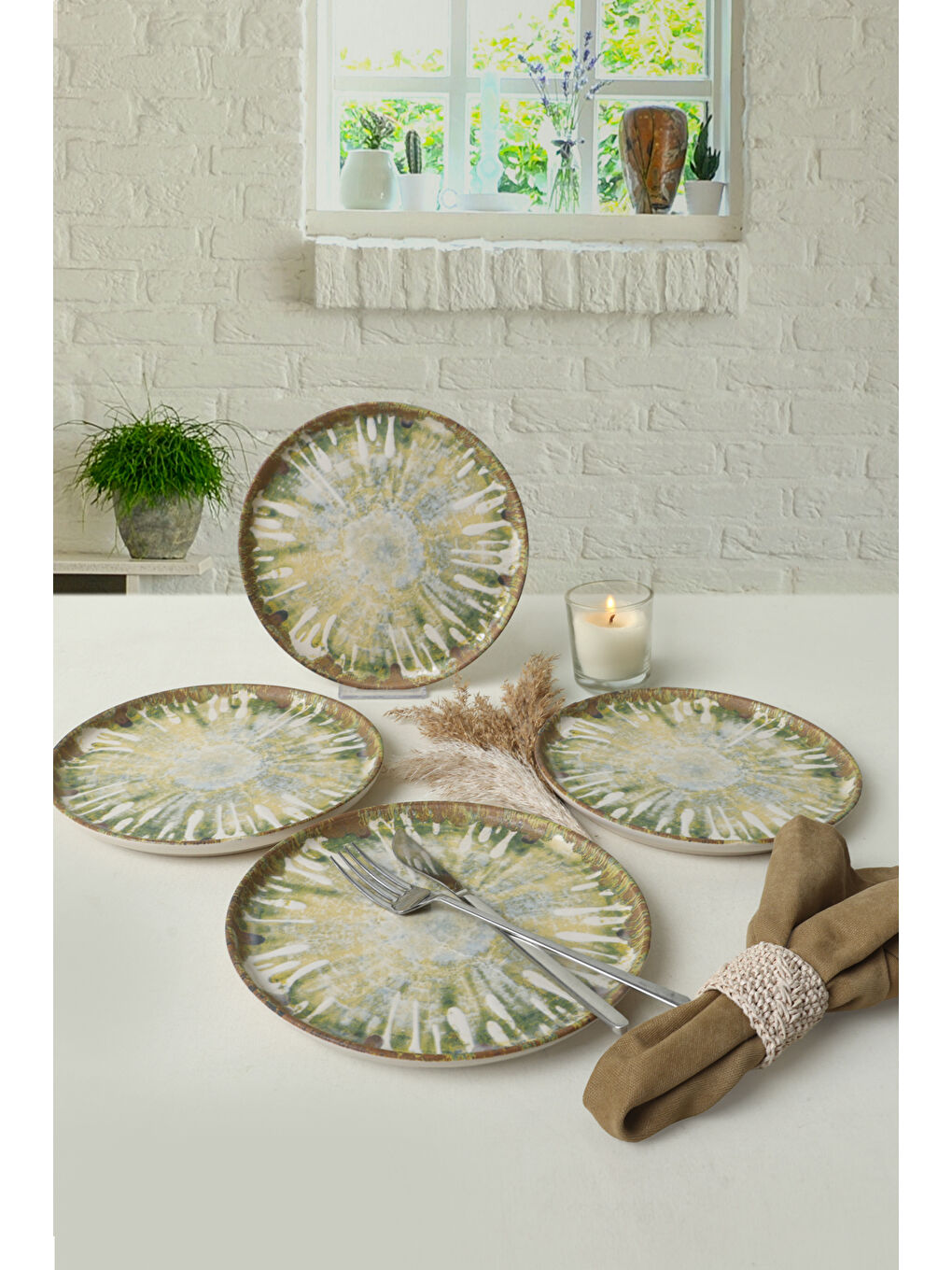 Karışık Green Ripple Nordıc Pasta Tabağı 22 Cm 4 Adet-2