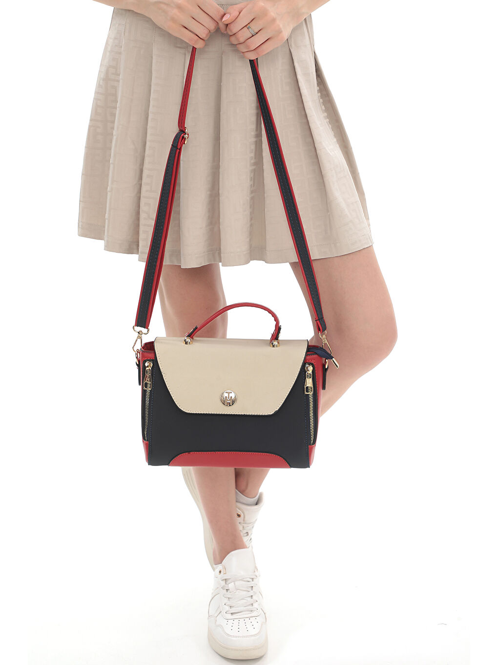 Lacivert Kadın Omuz Çantası TH-YK13807 Laci-Krem-Kırmızı-3