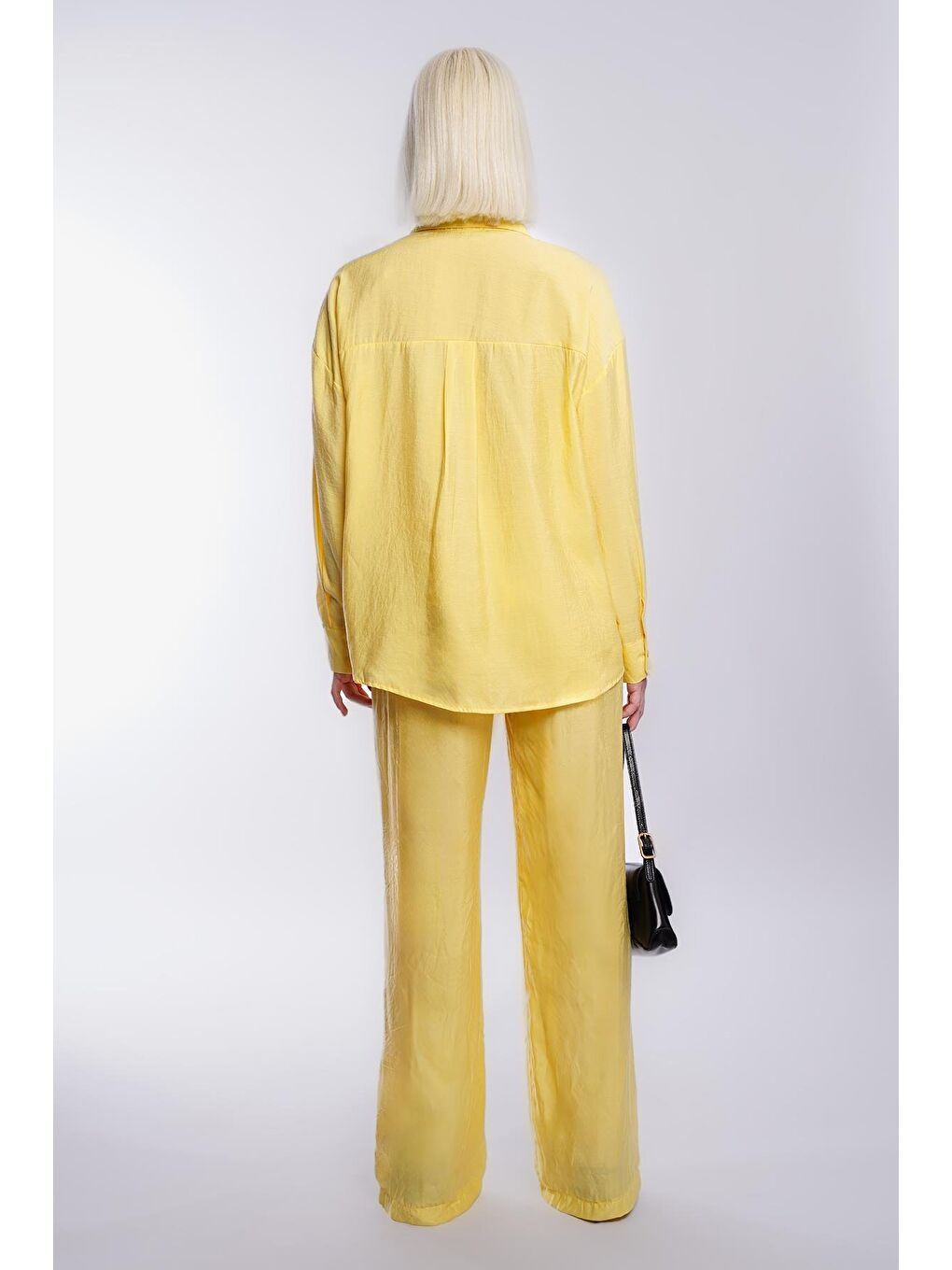 Sarı Basic Kadın Gömlek Pantolon İkili Takım Mg2352-4