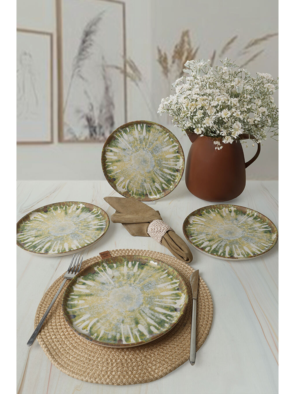 Karışık Green Ripple Nordıc Pasta Tabağı 22 Cm 4 Adet-3