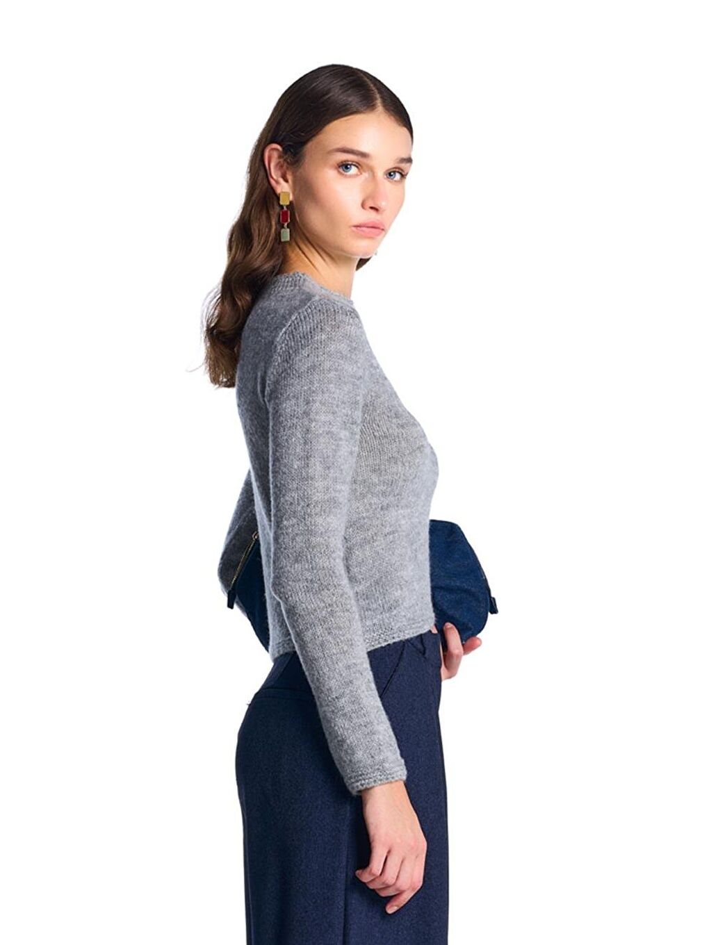 Gri Triko Crop Kazak-3