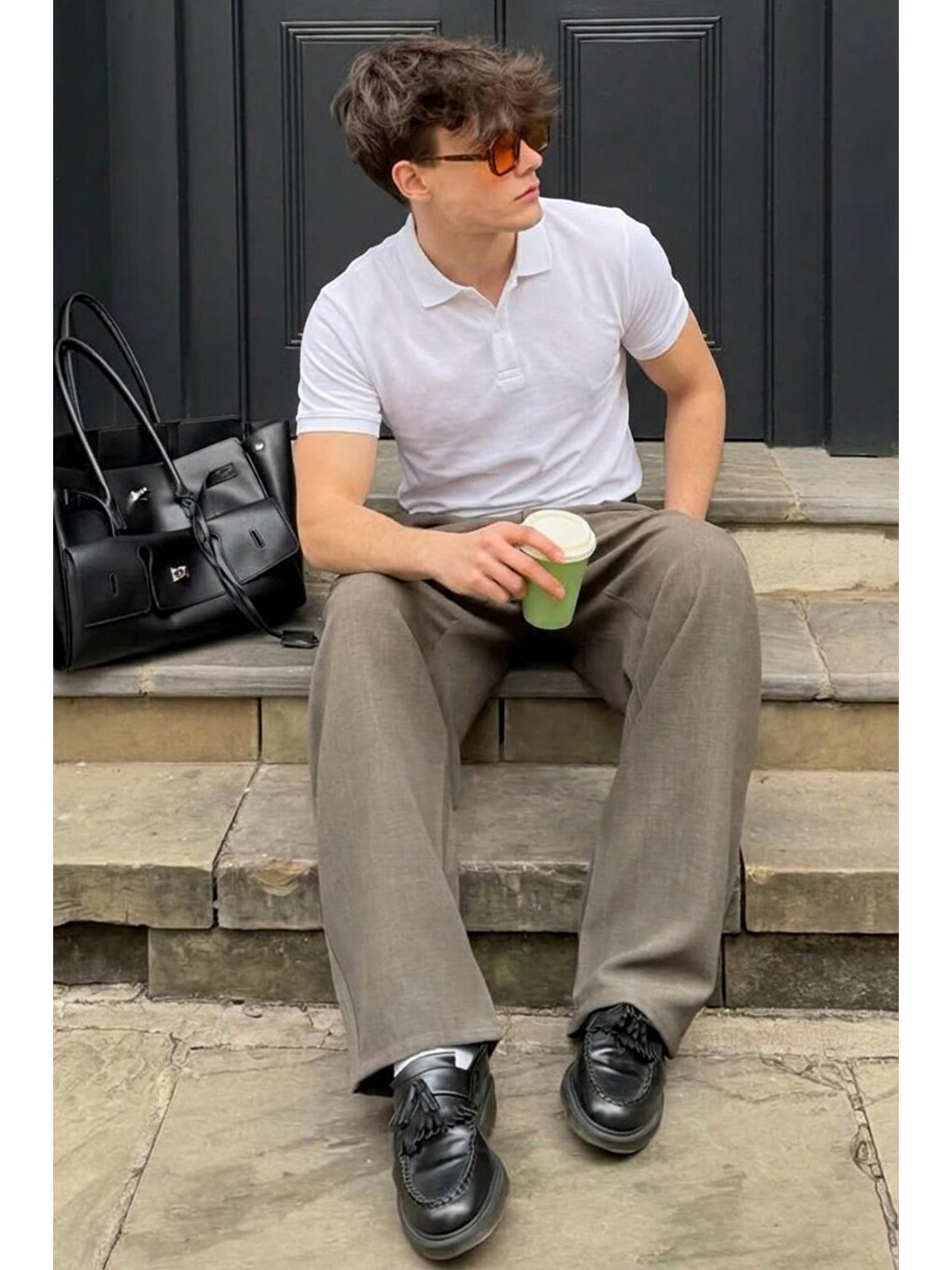 Erkek Pamuklu Fashion Beyaz Polo Yaka Tişört
