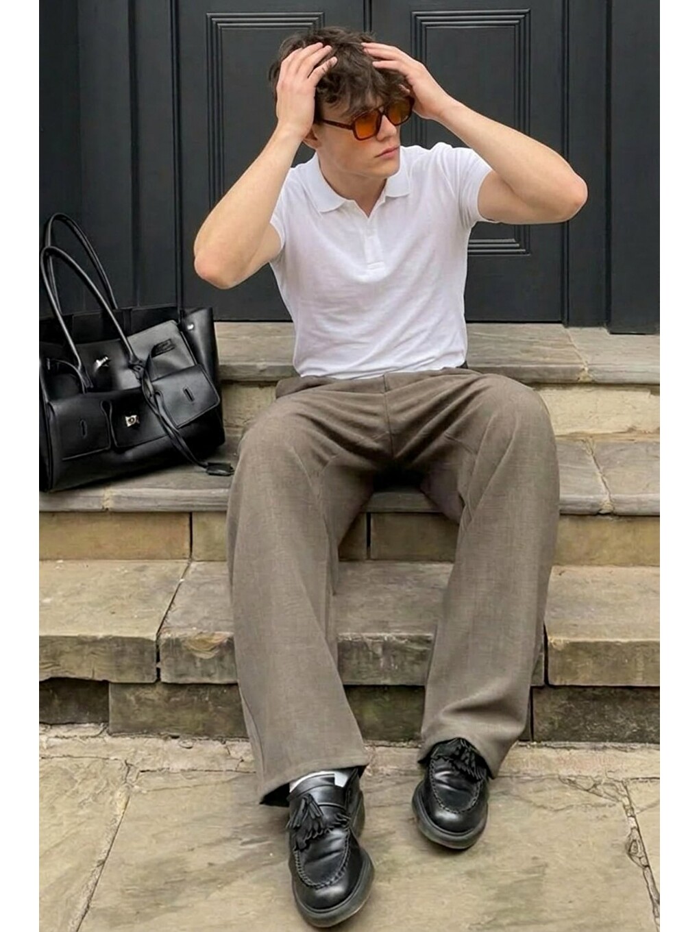 Erkek Pamuklu Fashion Beyaz Polo Yaka Tişört-1