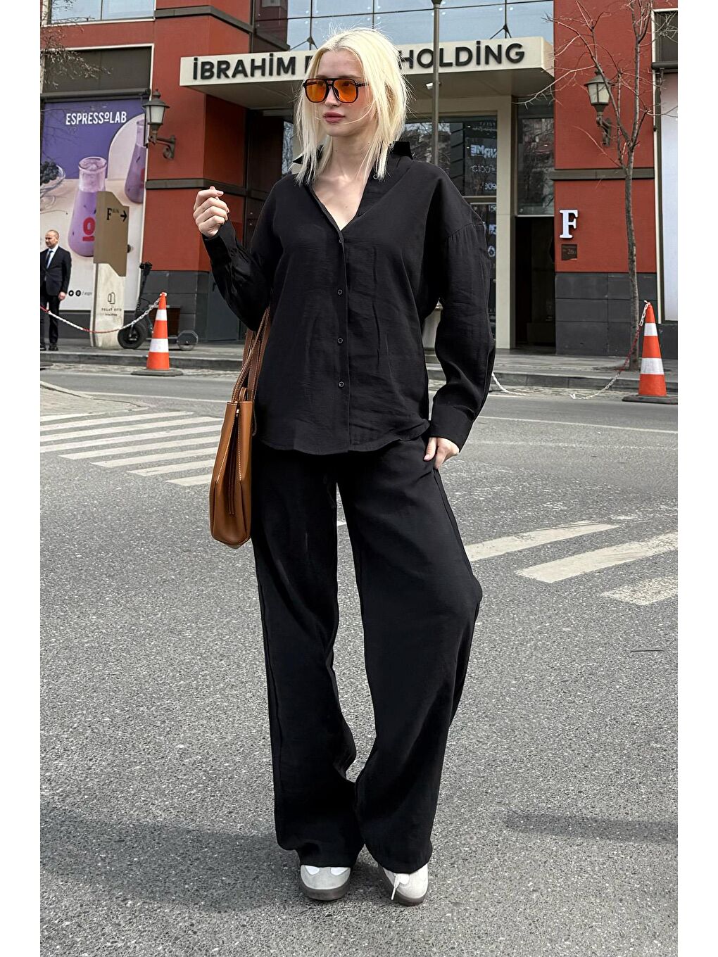 Siyah Basic Kadın Gömlek Pantolon İkili Takım Mg2352-1