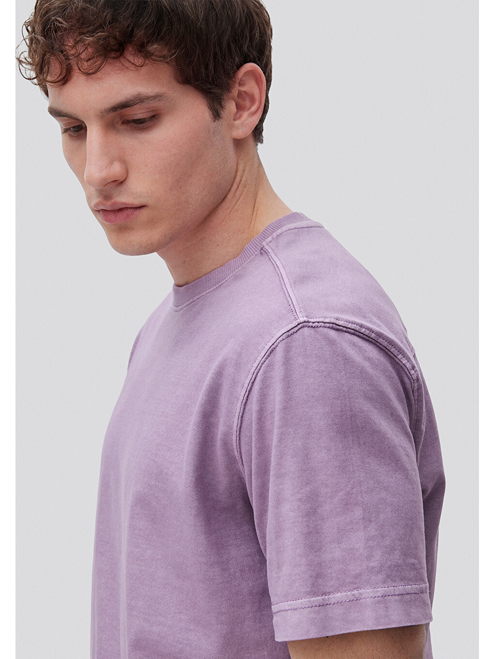 Erkek Mor %100 Pamuk Logo Baskılı Relax Fit Tişört-3