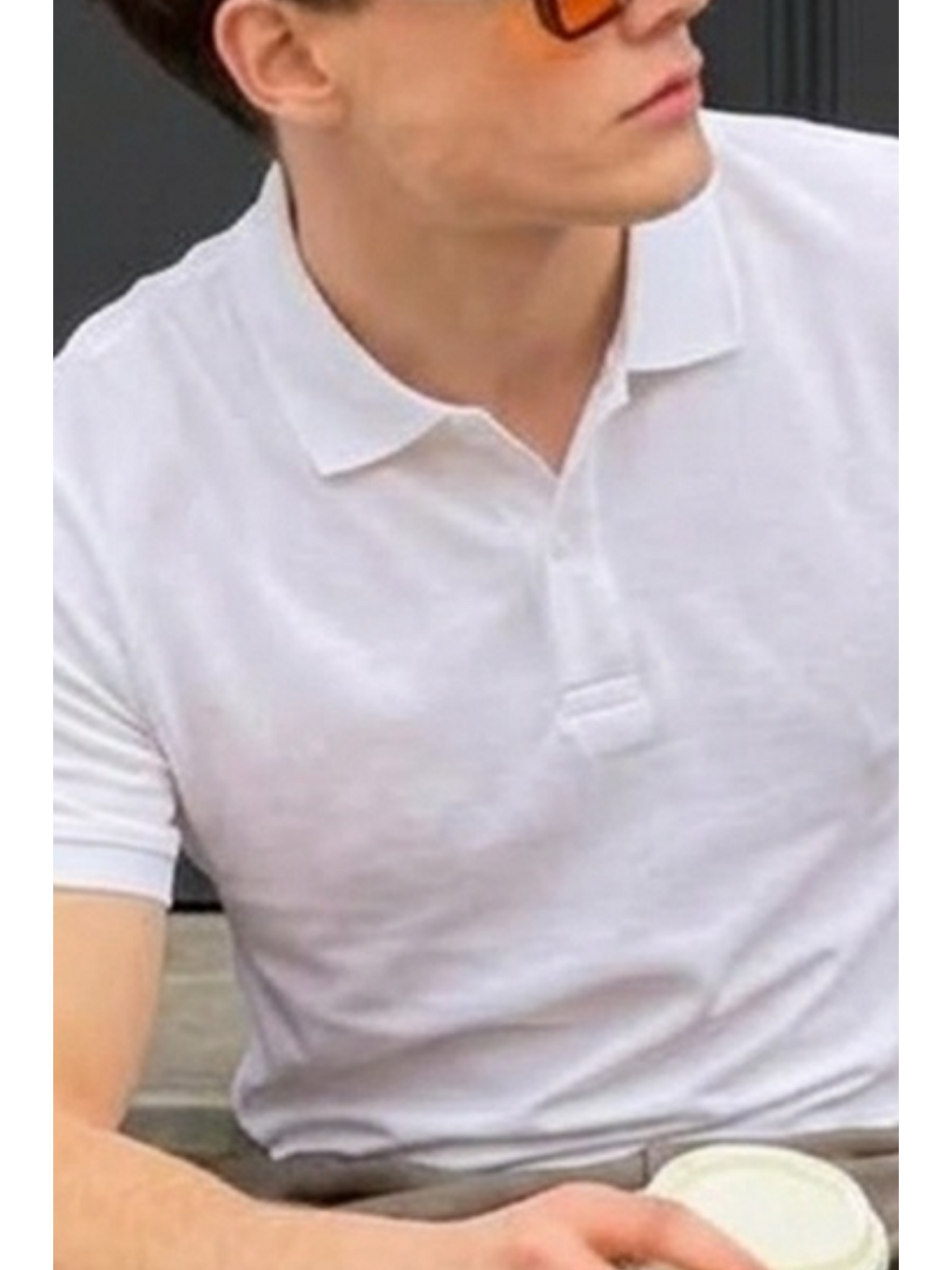 Erkek Pamuklu Fashion Beyaz Polo Yaka Tişört-4