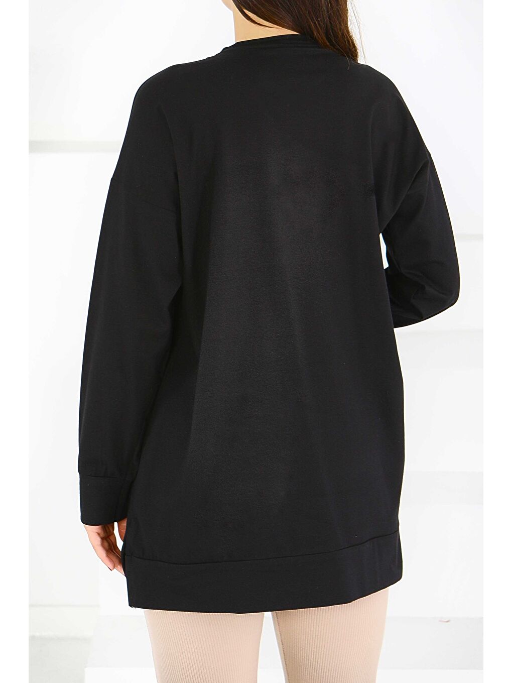 Uzun Kollu Baskılı Süprem Tunik Siyah - 27585-3