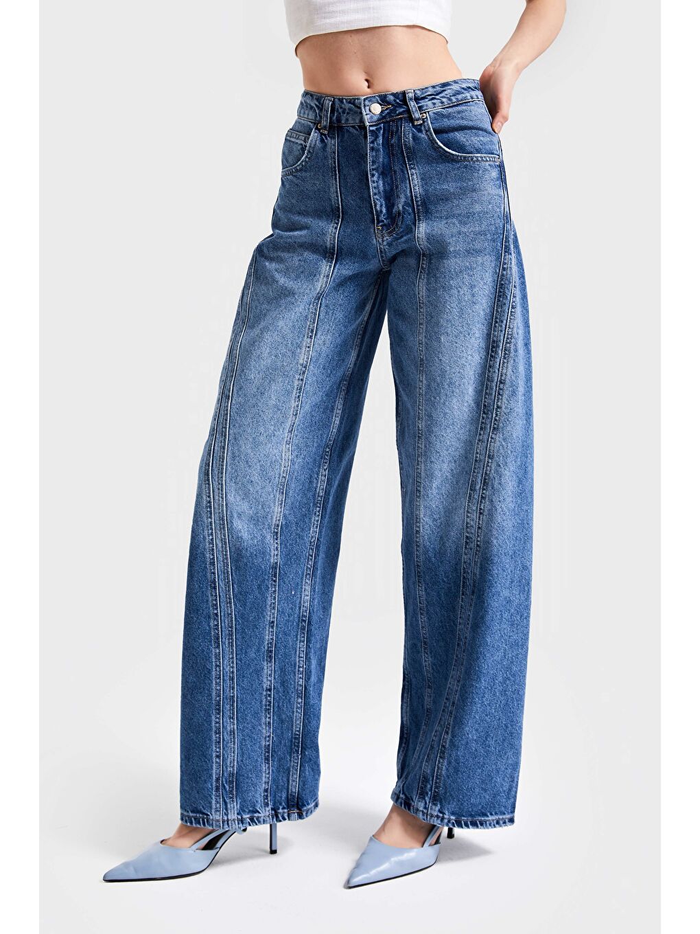 Kadın Mavi Jean Rengi 2S5 4 Tasarım  100 Pamuk Straight Fit Denim