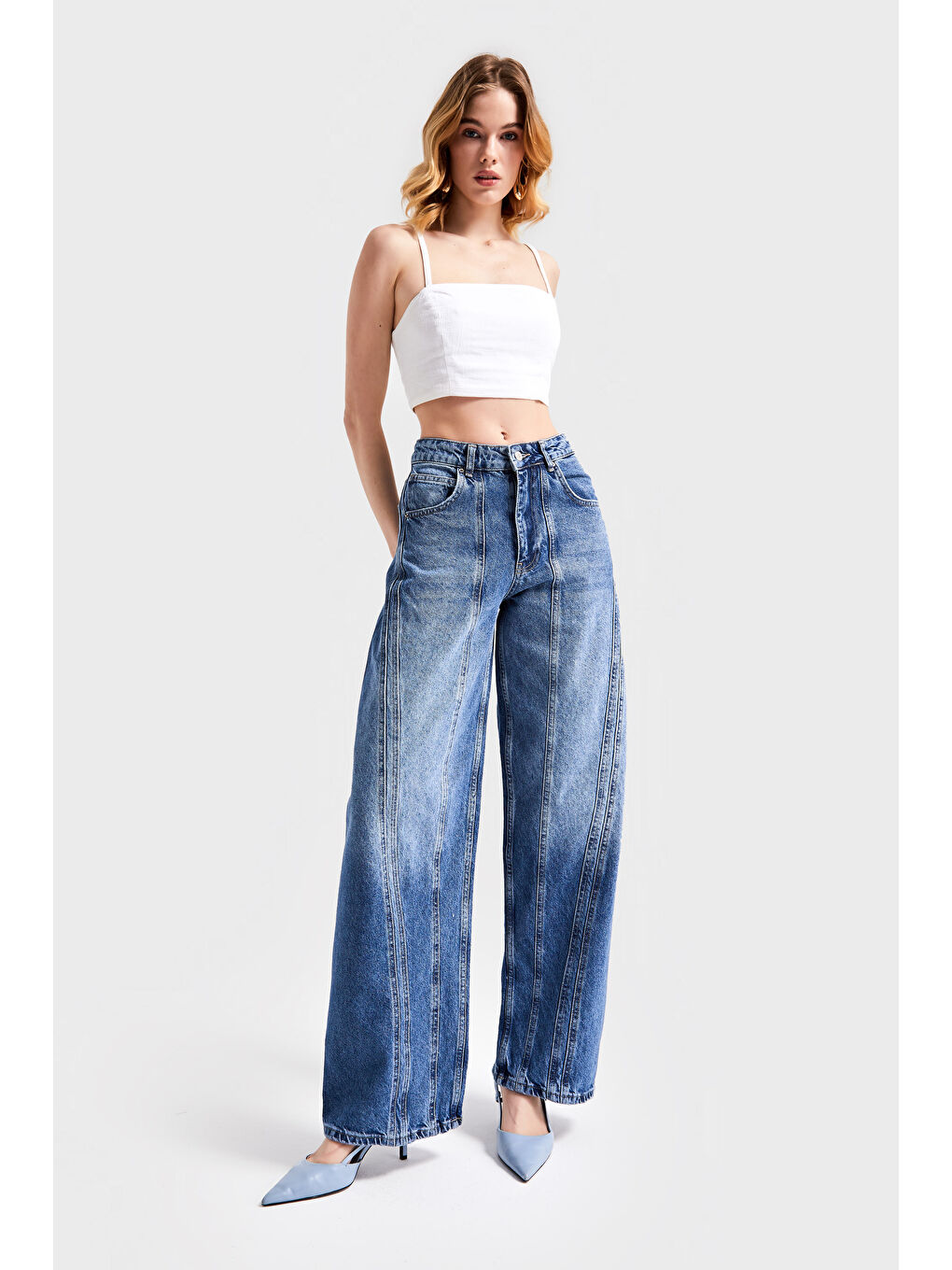 Kadın Mavi Jean Rengi 2S5 4 Tasarım  100 Pamuk Straight Fit Denim-1