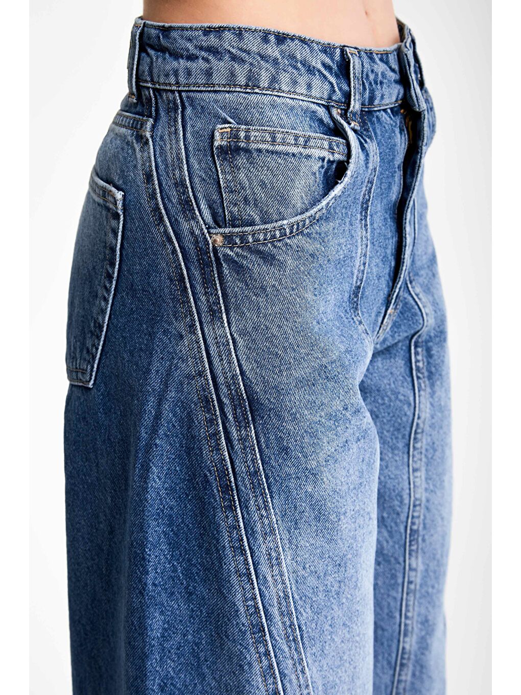 Kadın Mavi Jean Rengi 2S5 4 Tasarım  100 Pamuk Straight Fit Denim-2