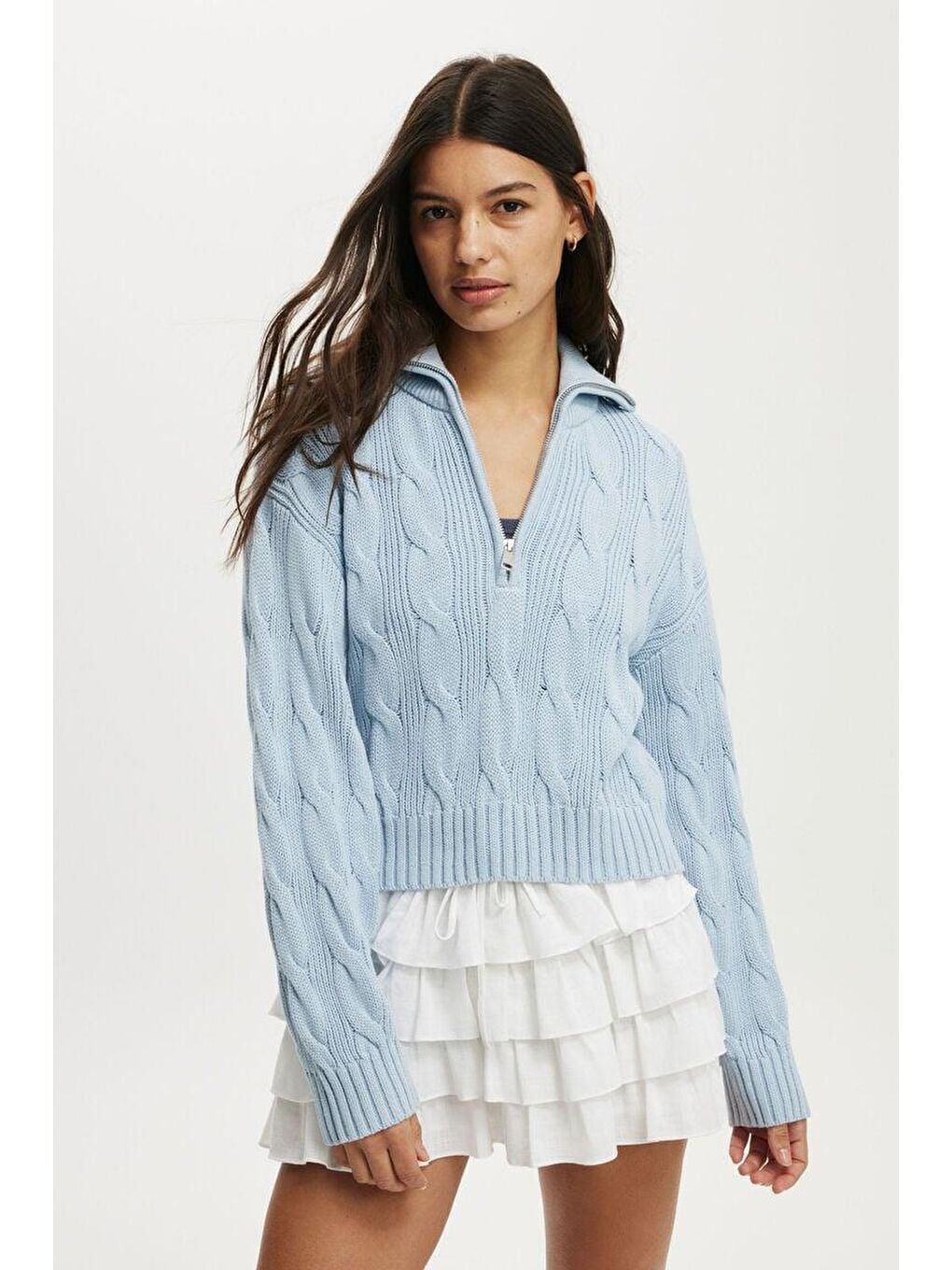 Bebe Mavisi Örgü Desenli Kadın Triko Kazak Mg2546