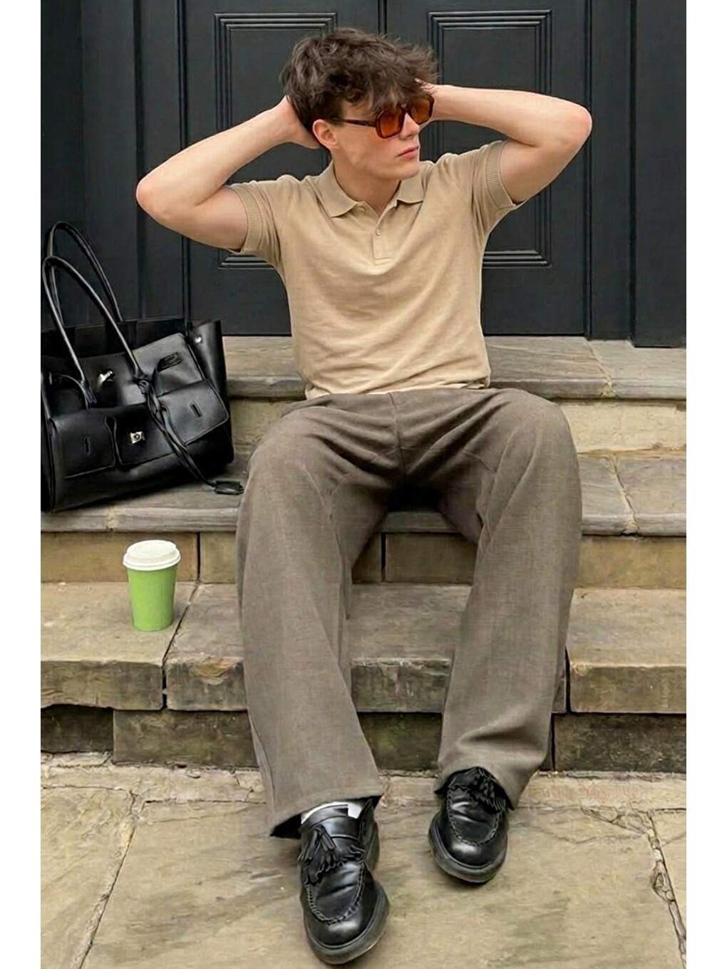 Ekru Erkek Pamuklu Fashion Krem Polo Yaka Tişört-1