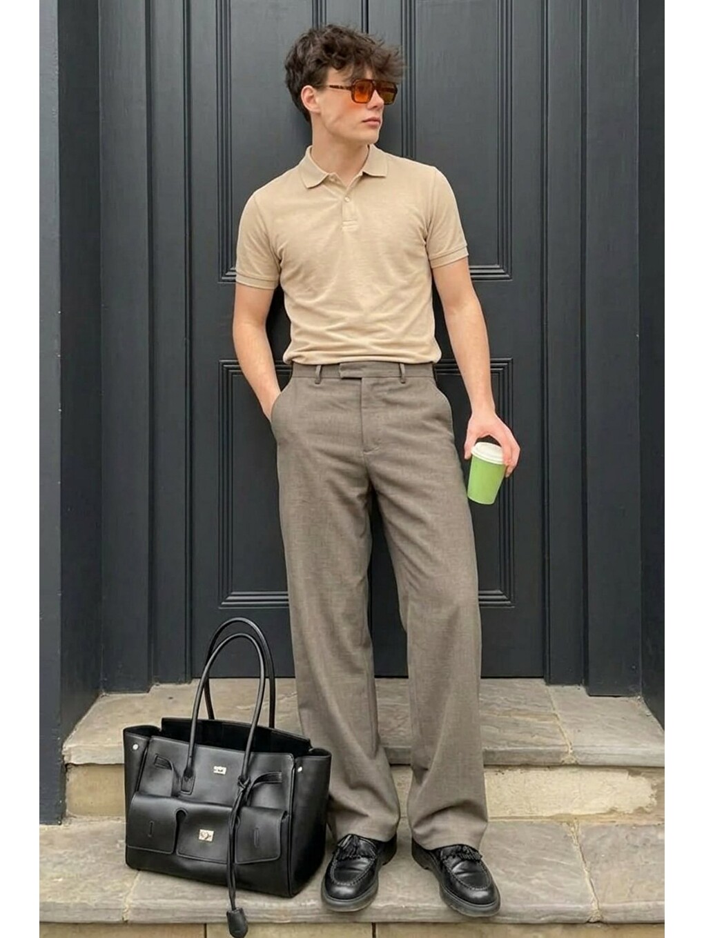 Ekru Erkek Pamuklu Fashion Krem Polo Yaka Tişört-2