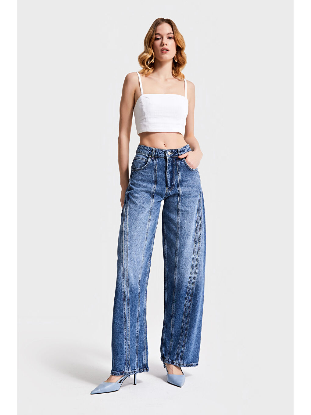 Kadın Mavi Jean Rengi 2S5 4 Tasarım  100 Pamuk Straight Fit Denim-5