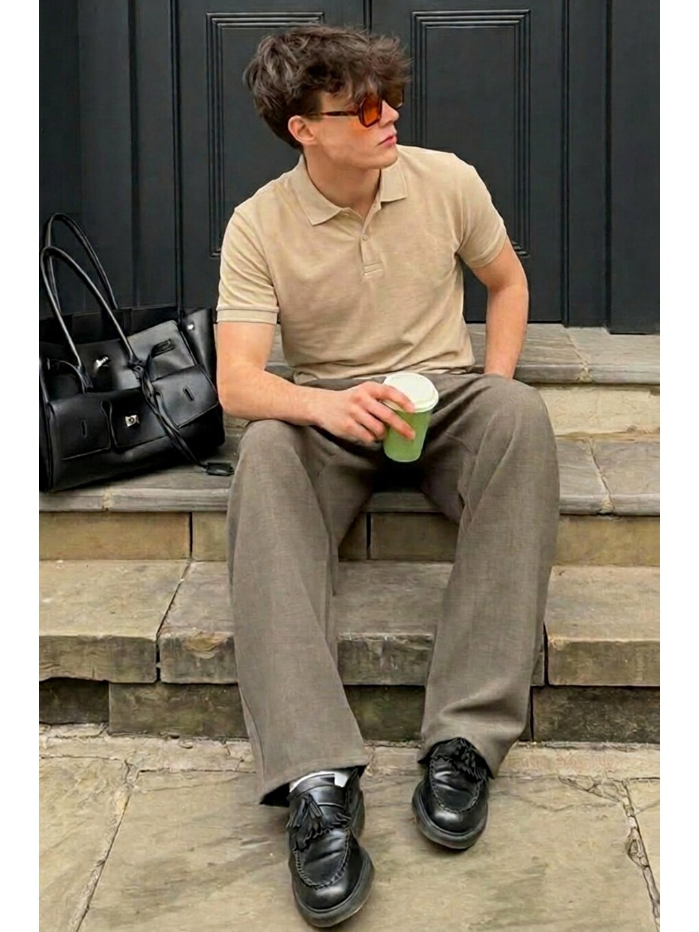 Ekru Erkek Pamuklu Fashion Krem Polo Yaka Tişört-3
