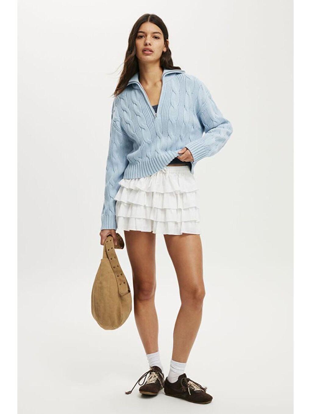 Bebe Mavisi Örgü Desenli Kadın Triko Kazak Mg2546-1