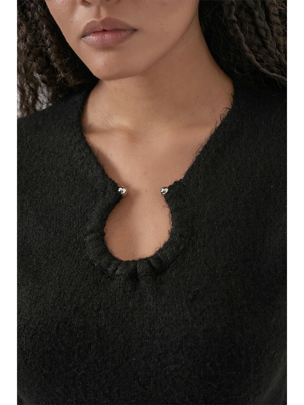 Kadın Kolye Detaylı Triko Elbise 15989 - Siyah-4