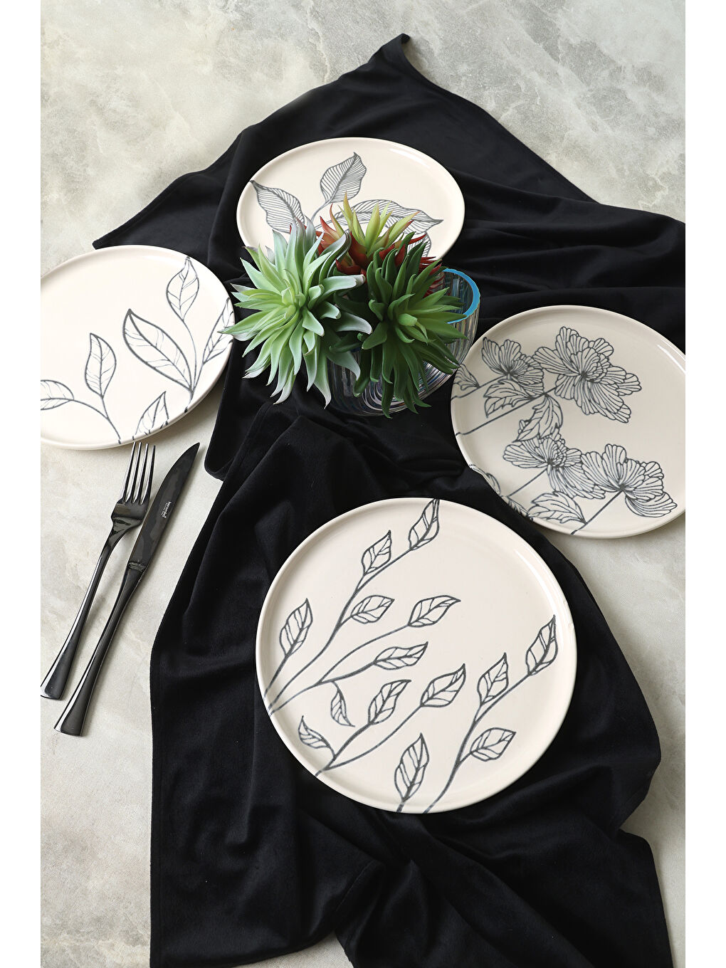 Karışık Leaf Traces Nordıc Pasta Tabağı 22 Cm 4 Adet-1