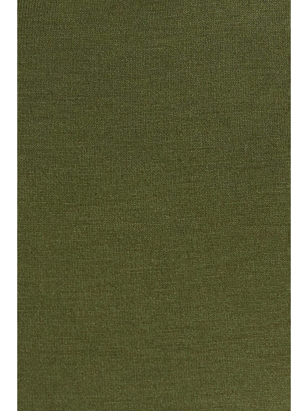 Kadın Slim Fit Dar Kesim Uzun Kollu Bisiklet Yaka Sırt Detaylı Yeşil Viskon Bluz-5