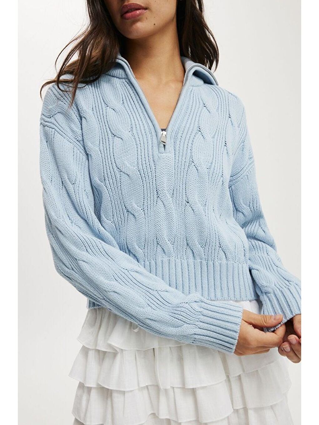 Bebe Mavisi Örgü Desenli Kadın Triko Kazak Mg2546-3