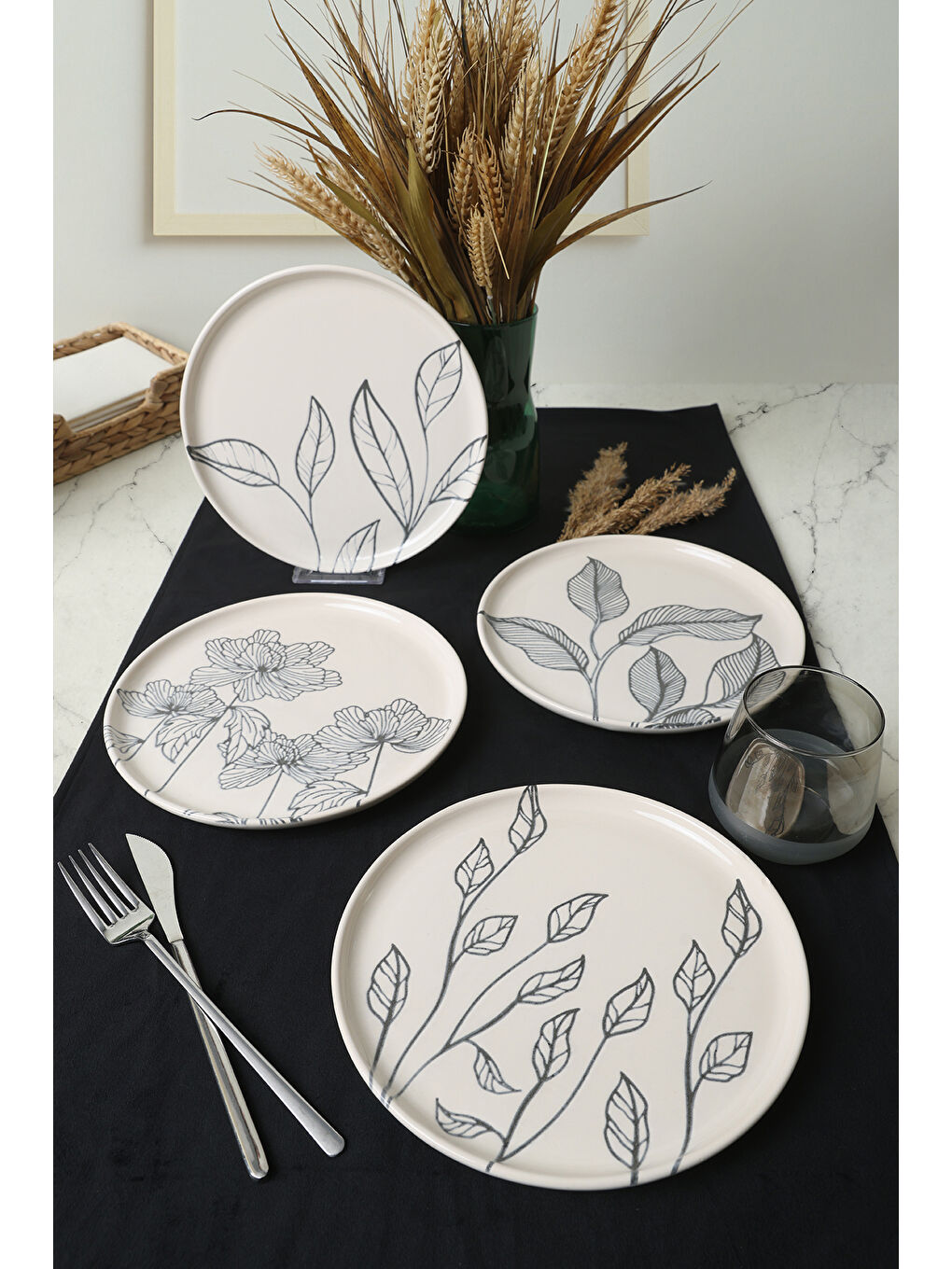 Karışık Leaf Traces Nordıc Pasta Tabağı 22 Cm 4 Adet-2