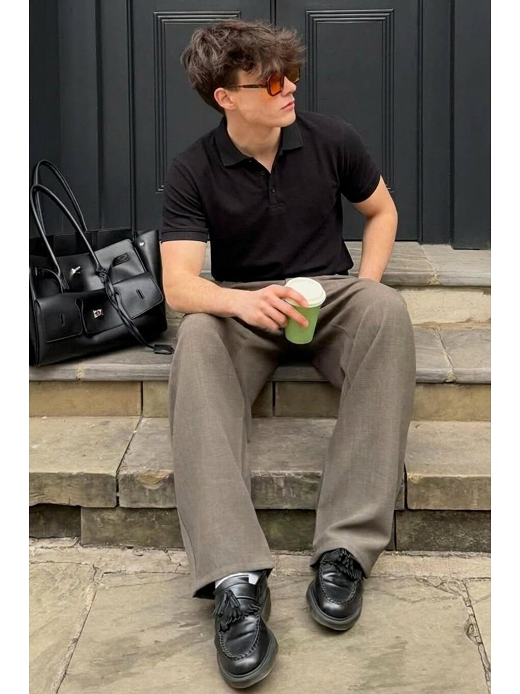 Erkek Pamuklu Fashion Siyah Polo Yaka Tişört