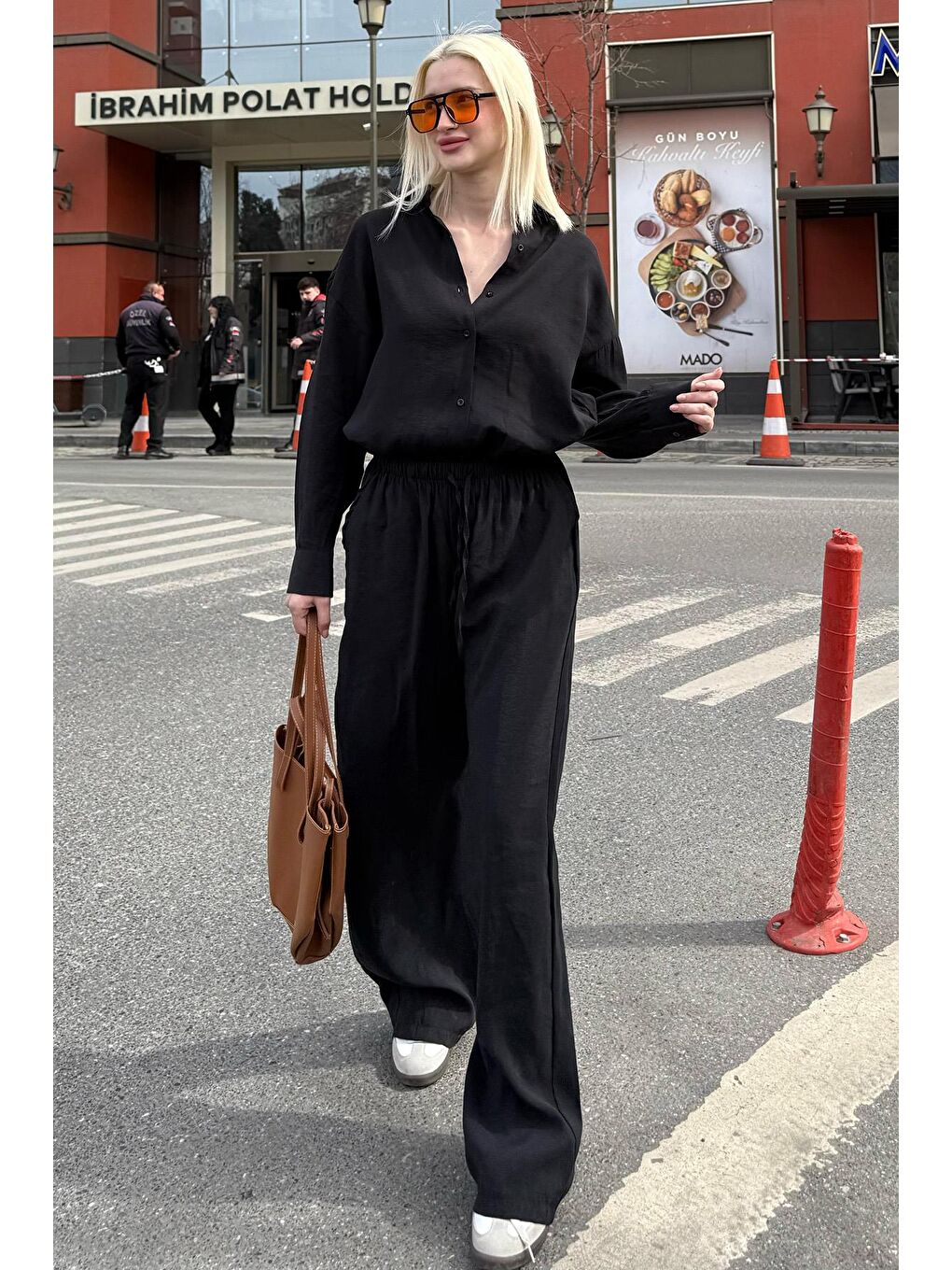 Siyah Basic Kadın Gömlek Pantolon İkili Takım Mg2352-5