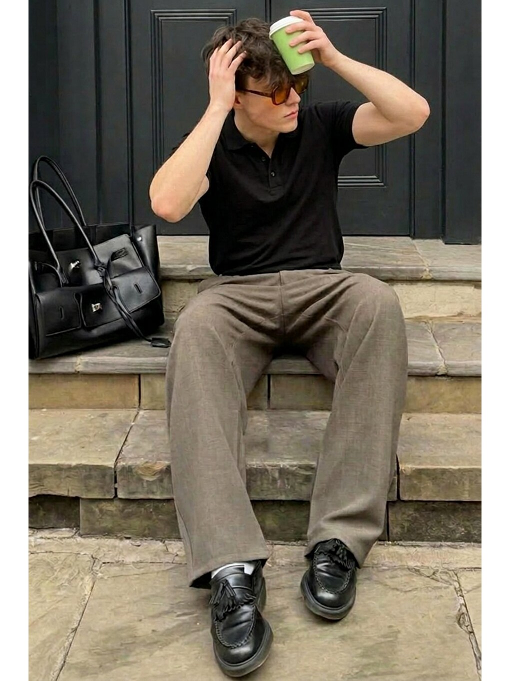 Erkek Pamuklu Fashion Siyah Polo Yaka Tişört-1