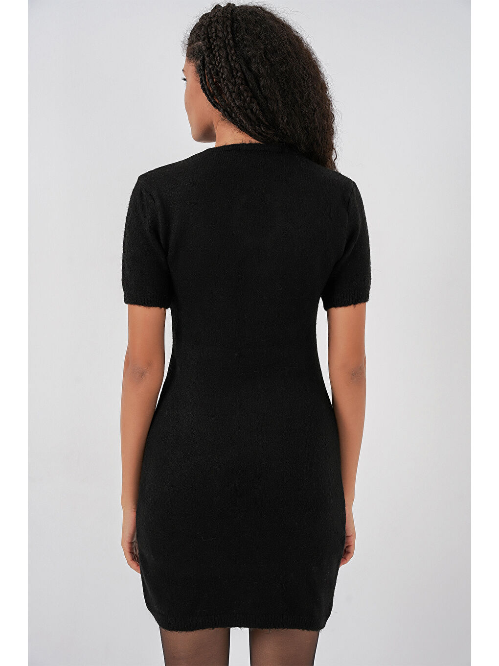 Kadın Kolye Detaylı Triko Elbise 15989 - Siyah-5
