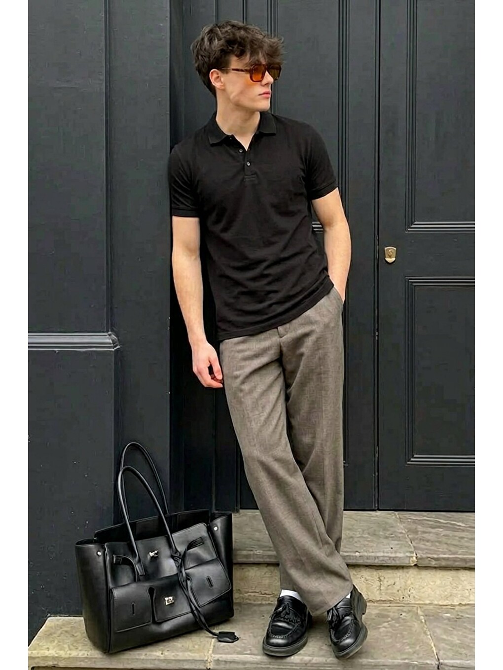 Erkek Pamuklu Fashion Siyah Polo Yaka Tişört-2