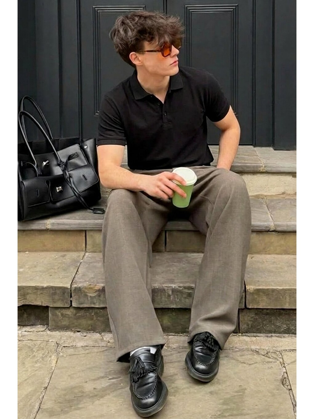 Erkek Pamuklu Fashion Siyah Polo Yaka Tişört-3