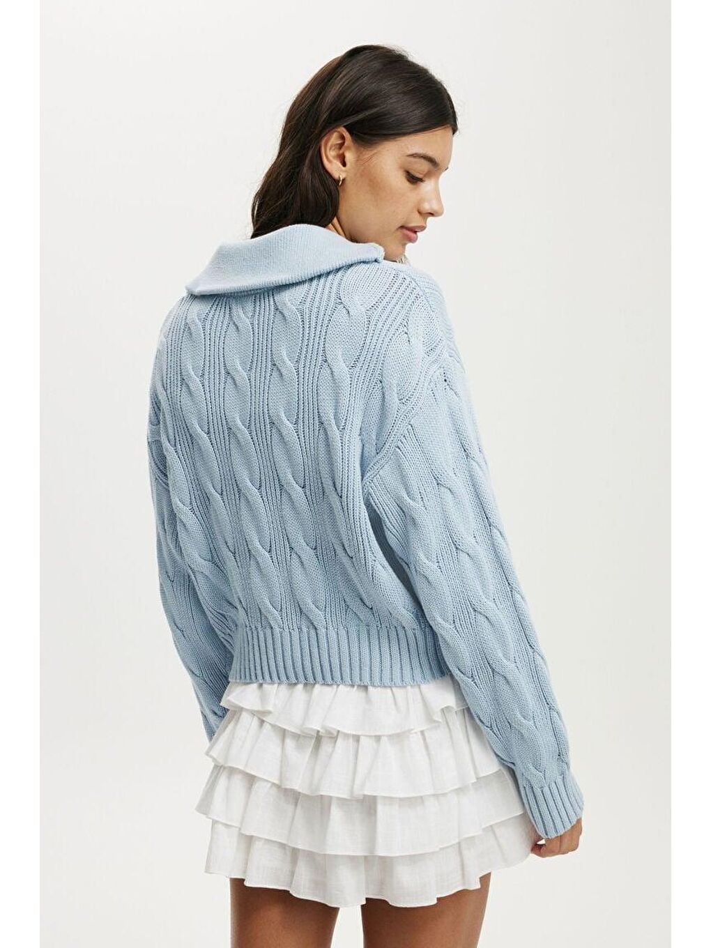 Bebe Mavisi Örgü Desenli Kadın Triko Kazak Mg2546-4