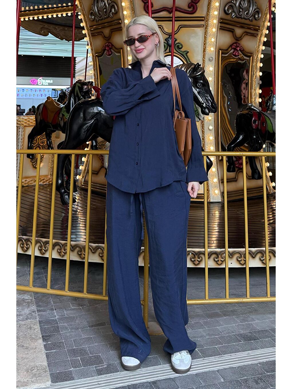 Lacivert Basic Kadın Gömlek Pantolon İkili Takım Mg2352-4