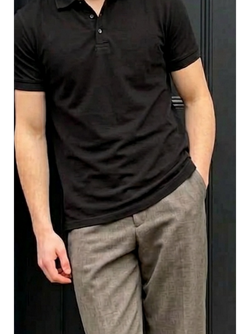 Erkek Pamuklu Fashion Siyah Polo Yaka Tişört-5