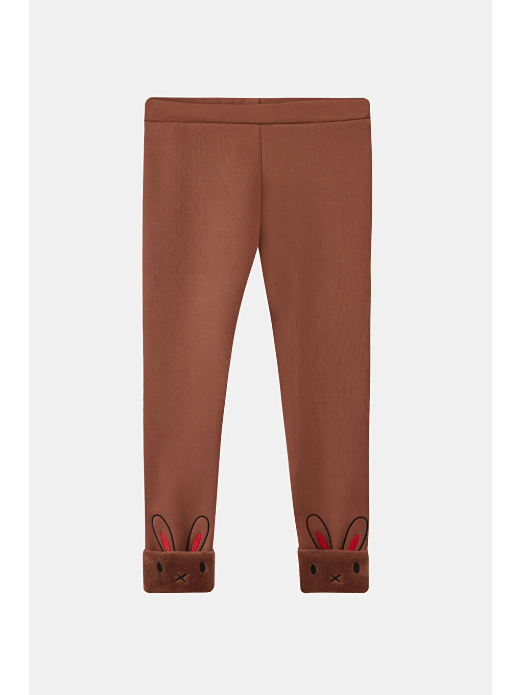 Kahverengi Kız Çocuk İçi Pelüş Kulaklı Tavşan Nakışlı Extra Kalın Kışlık Tayt