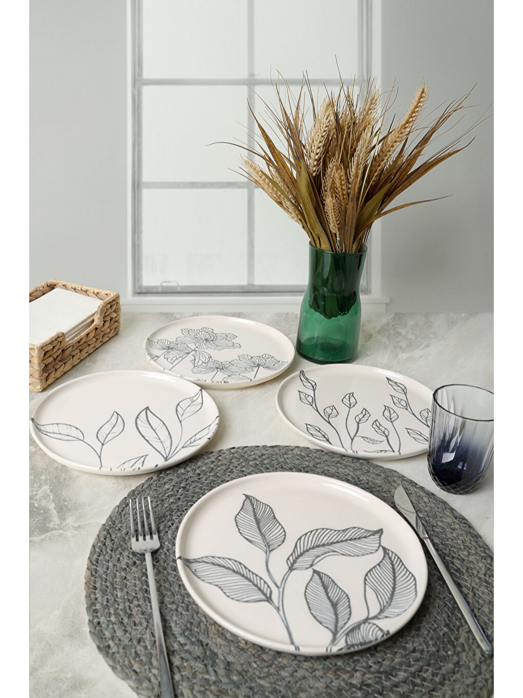 Karışık Leaf Traces Nordıc Pasta Tabağı 22 Cm 4 Adet-4