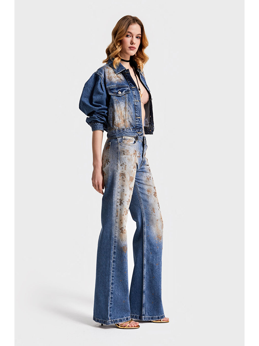 Mavi Kadın T.Kot Rengi 4S568 Parlak Taşlı Tasarım Baggy Flare Fit Denim-1