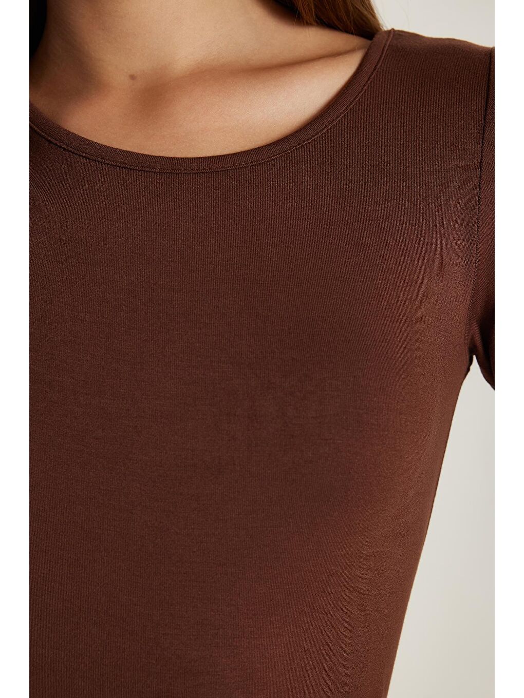 Kadın Slim Fit Dar Kesim Uzun Kollu Viskon Kahverengi Bluz-2