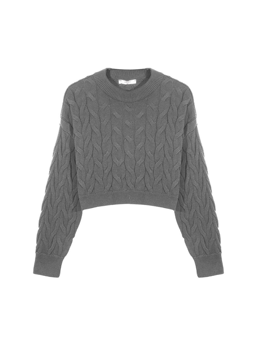 Gri Melanj Saç Örgülü Crop Triko Kazak