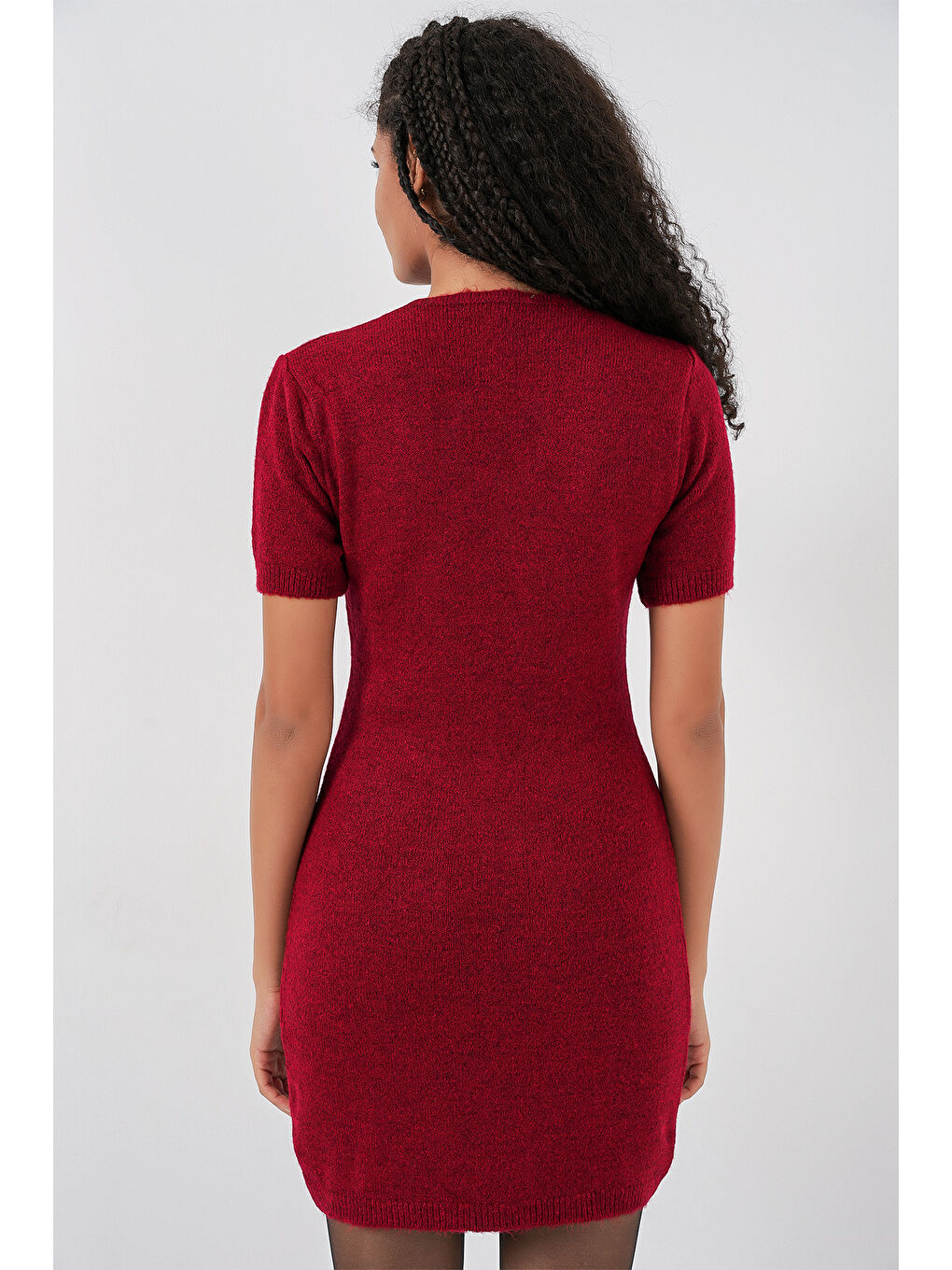 Kadın Kolye Detaylı Triko Elbise 15989 - Bordo-6
