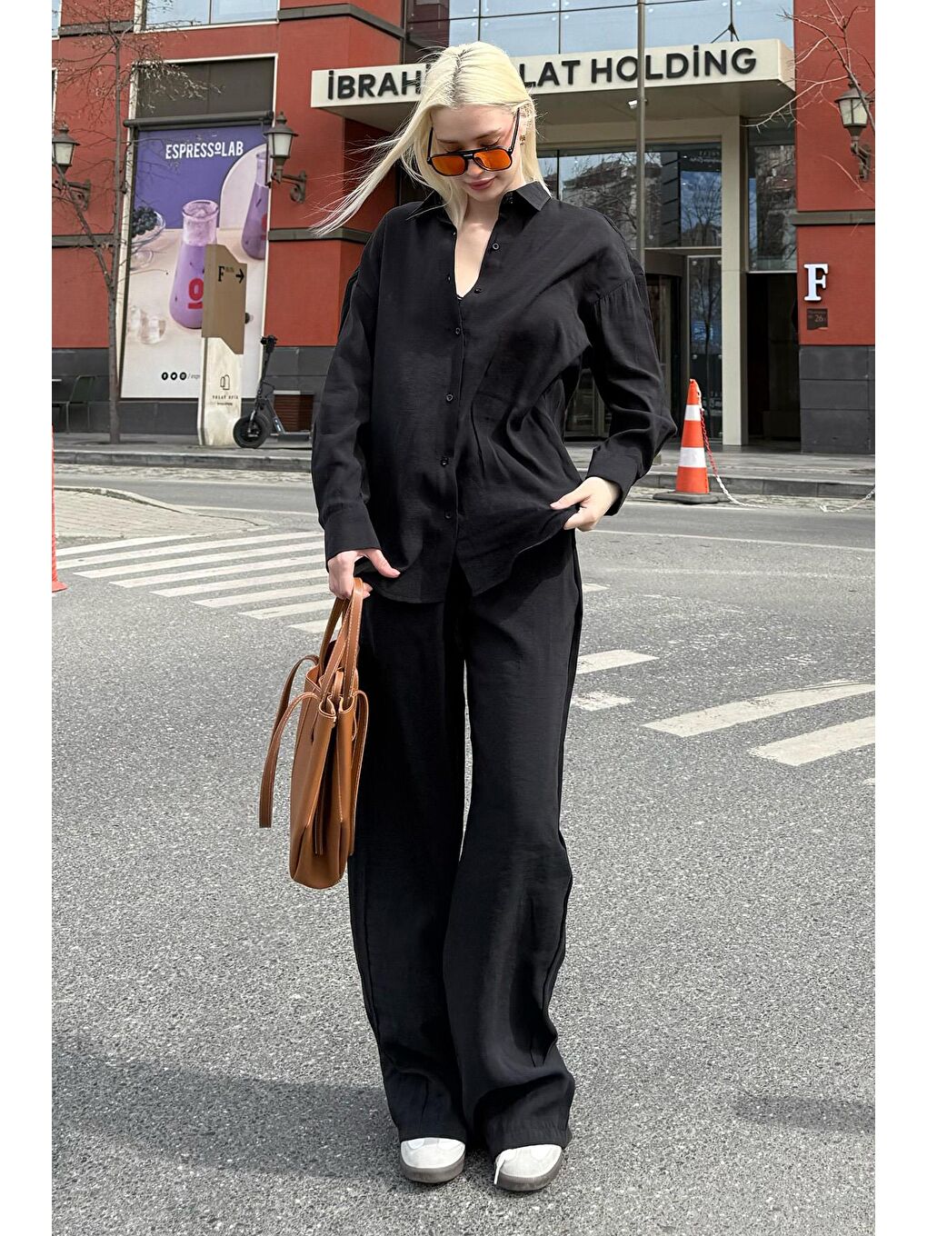 Siyah Basic Kadın Gömlek Pantolon İkili Takım Mg2352-6