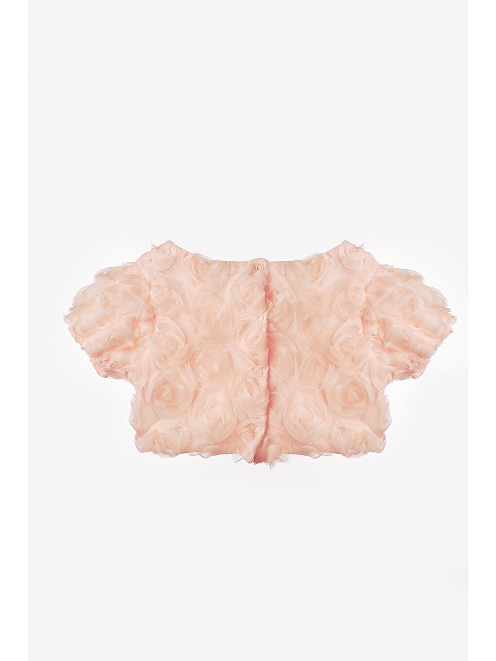 Pembe Somon Gül Aplike Detaylı Kız Çocuk Crop Bluz - Millie-2