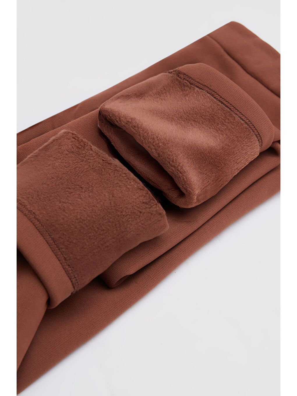 Kahverengi Kız Çocuk İçi Pelüş Kulaklı Tavşan Nakışlı Extra Kalın Kışlık Tayt-2