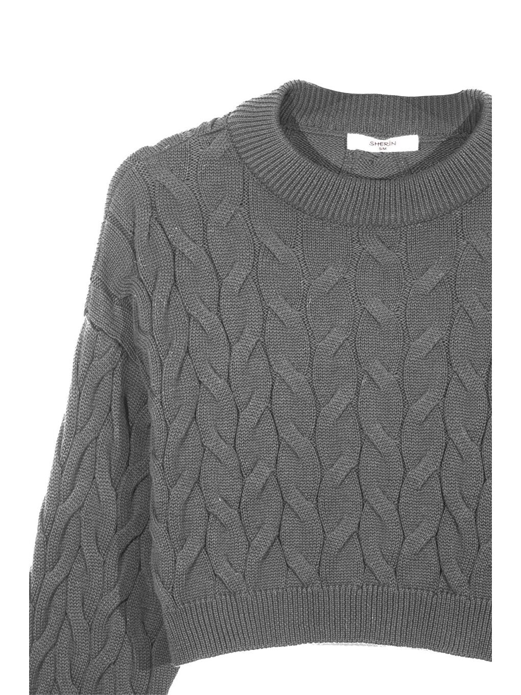 Gri Melanj Saç Örgülü Crop Triko Kazak-1