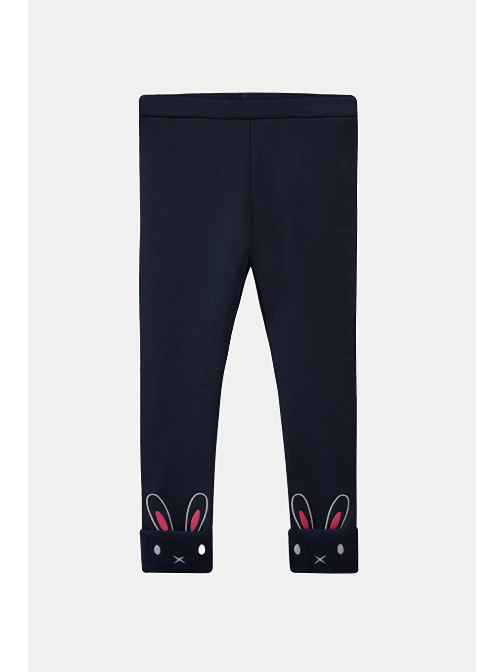 Koyu Lacivert Kız Çocuk İçi Pelüş Kulaklı Tavşan Nakışlı Extra Kalın Kışlık Tayt