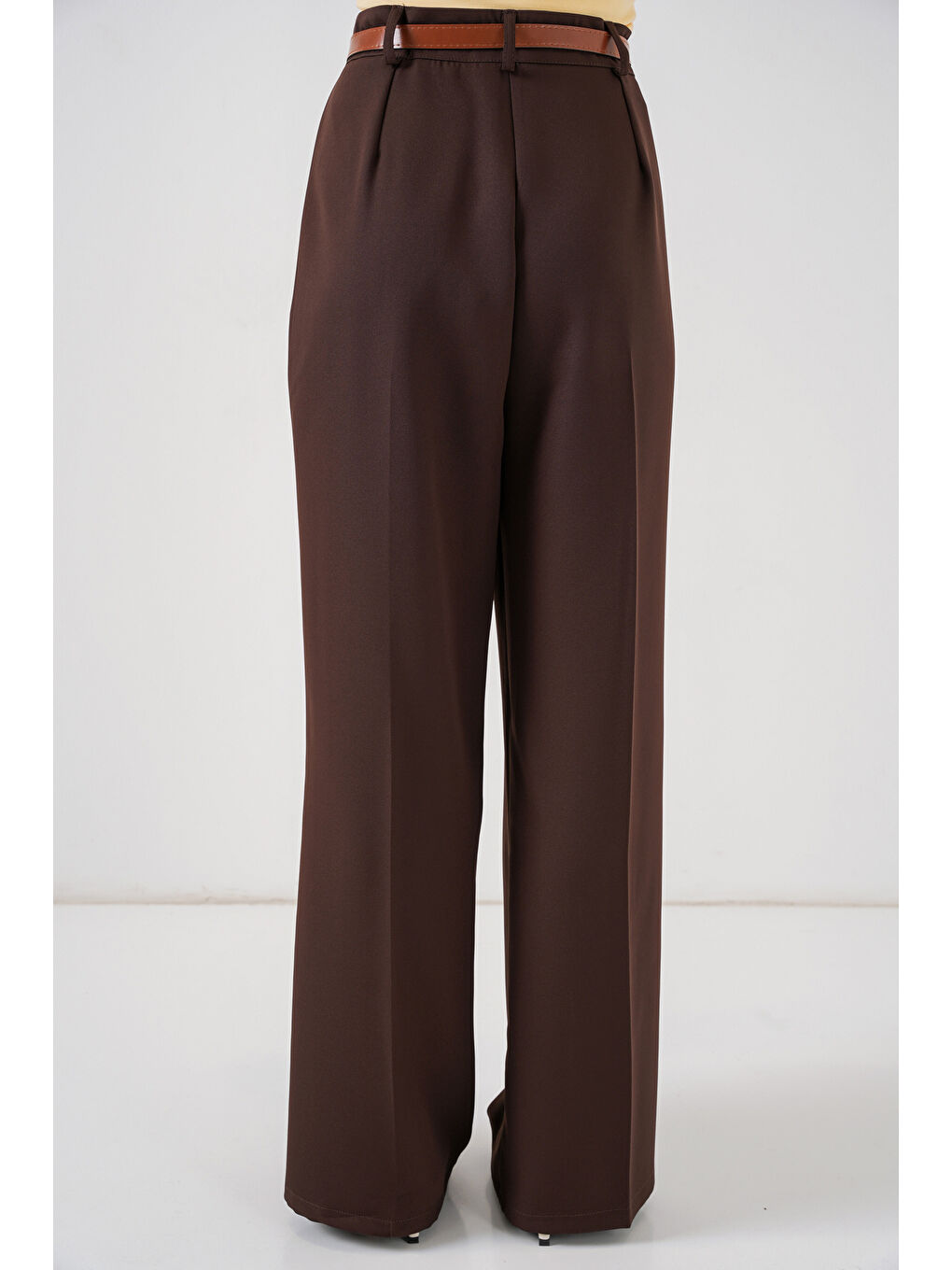 Kadın Yüksek Bel Palazzo Pantolon 30051 - Kahverengi-5