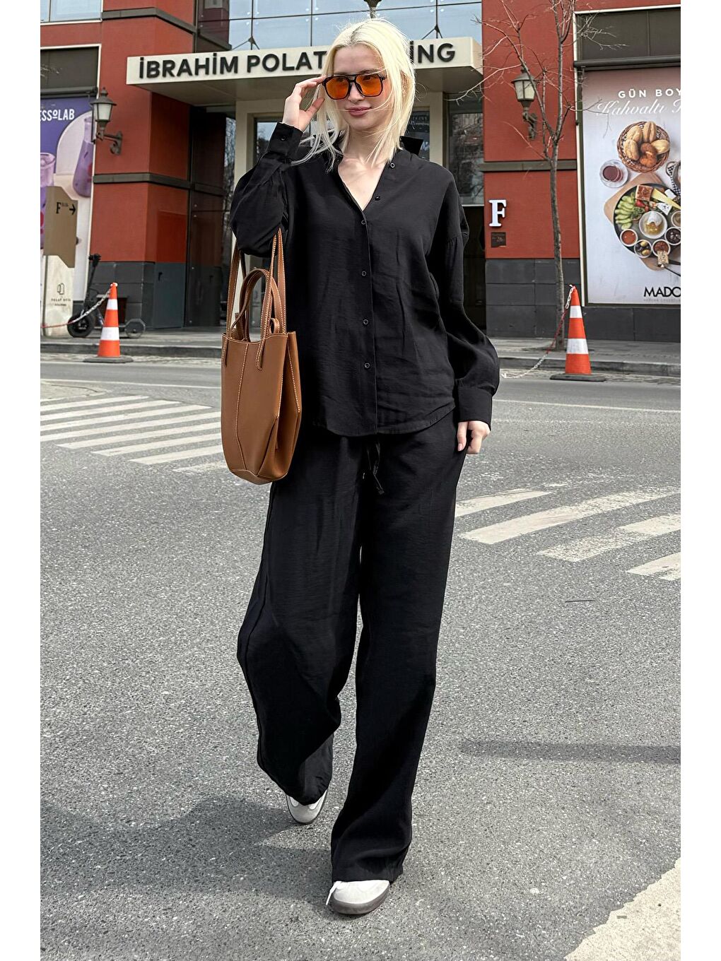 Siyah Basic Kadın Gömlek Pantolon İkili Takım Mg2352-7