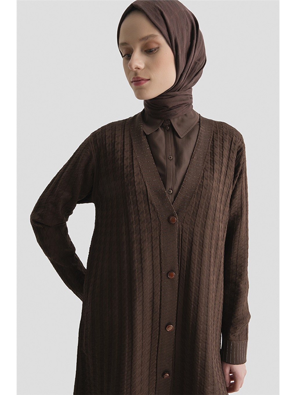 Kahverengi Triko Ceket 25Kd5094 Kahve